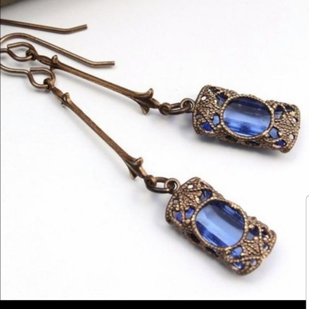💙 Lab Blue Sapphire Rose Gold Overlay Earrings
